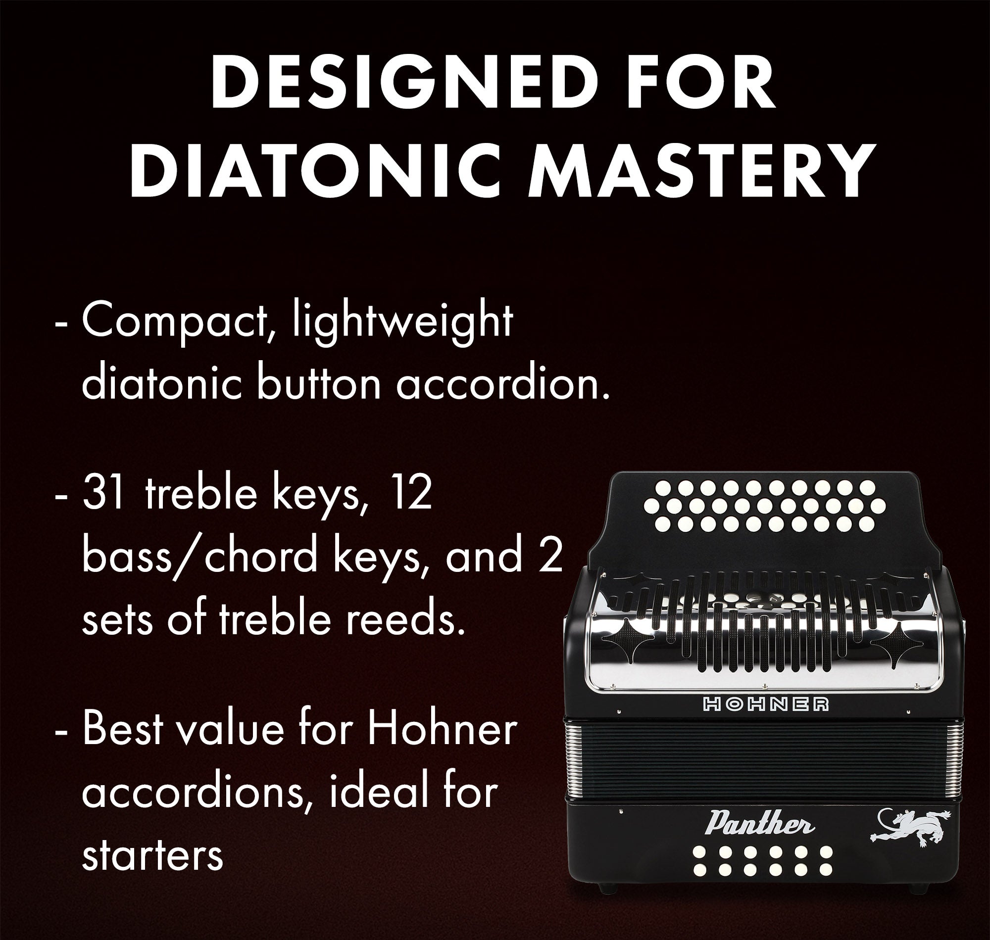 Hohner Panther Diatonic Accordion - Keys G/C/F w/ Hard Case