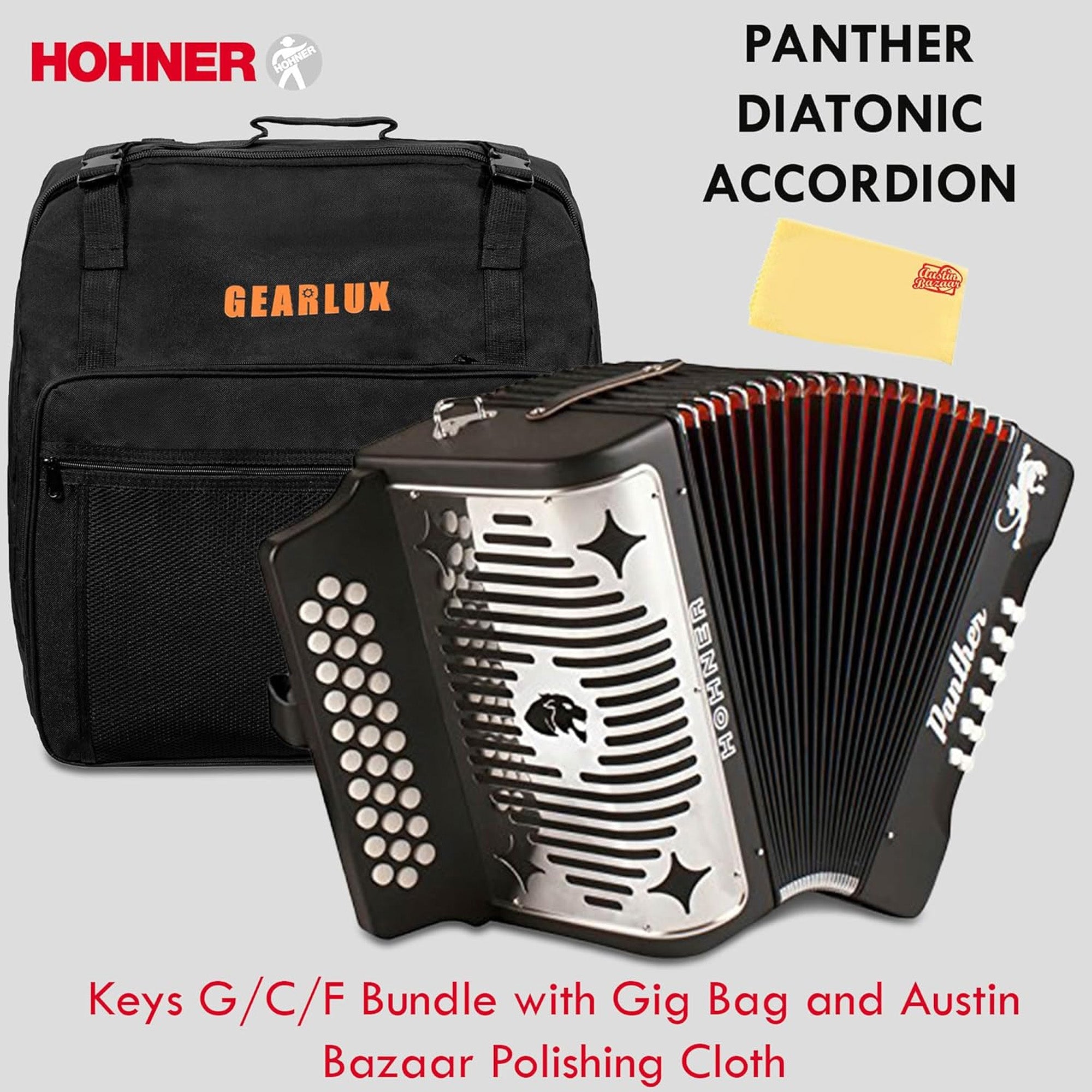 Hohner Panther Diatonic Accordion - Keys G/C/F w/ Gig Bag