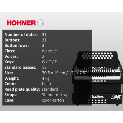 Hohner Panther Diatonic Accordion - Keys G/C/F w/ Gig Bag