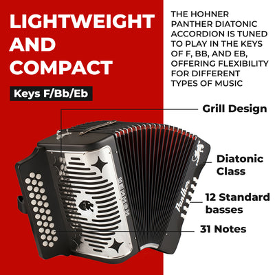 Hohner Panther Diatonic Accordion - Keys F/Bb/Eb w/ Hard Case