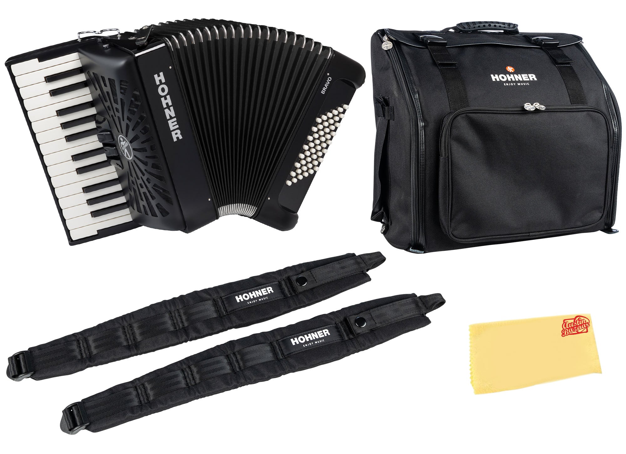 Hohner Bravo II 48 Chromatic Piano Key Accordion - Black w/ Gig Bag