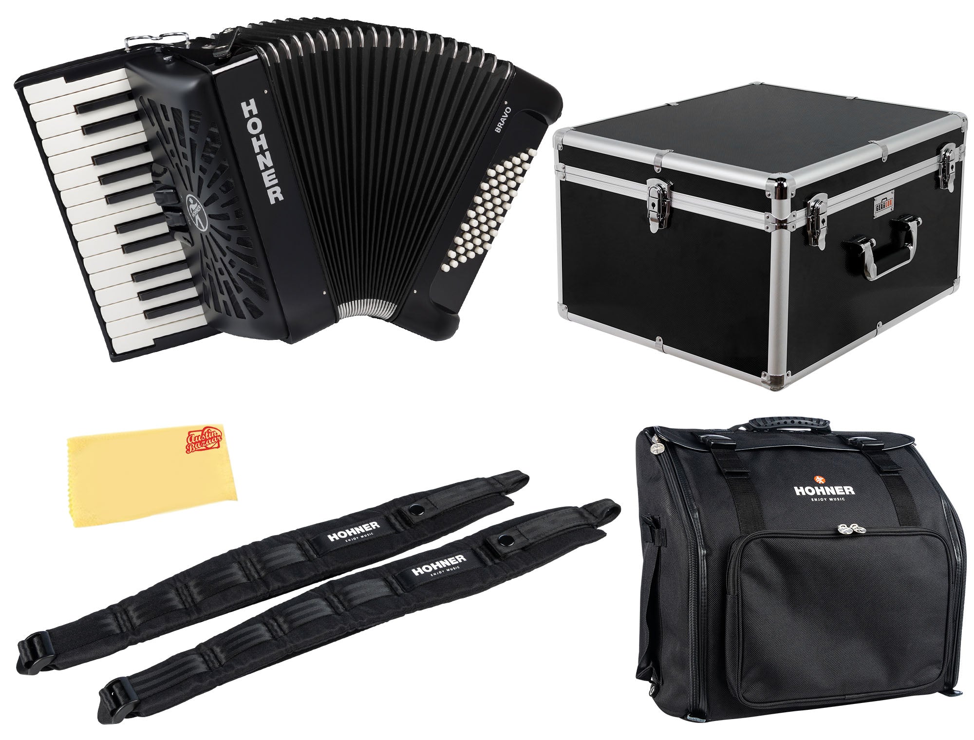 Hohner Bravo II 48 Chromatic Piano Key Accordion - Black w/ Hard Case