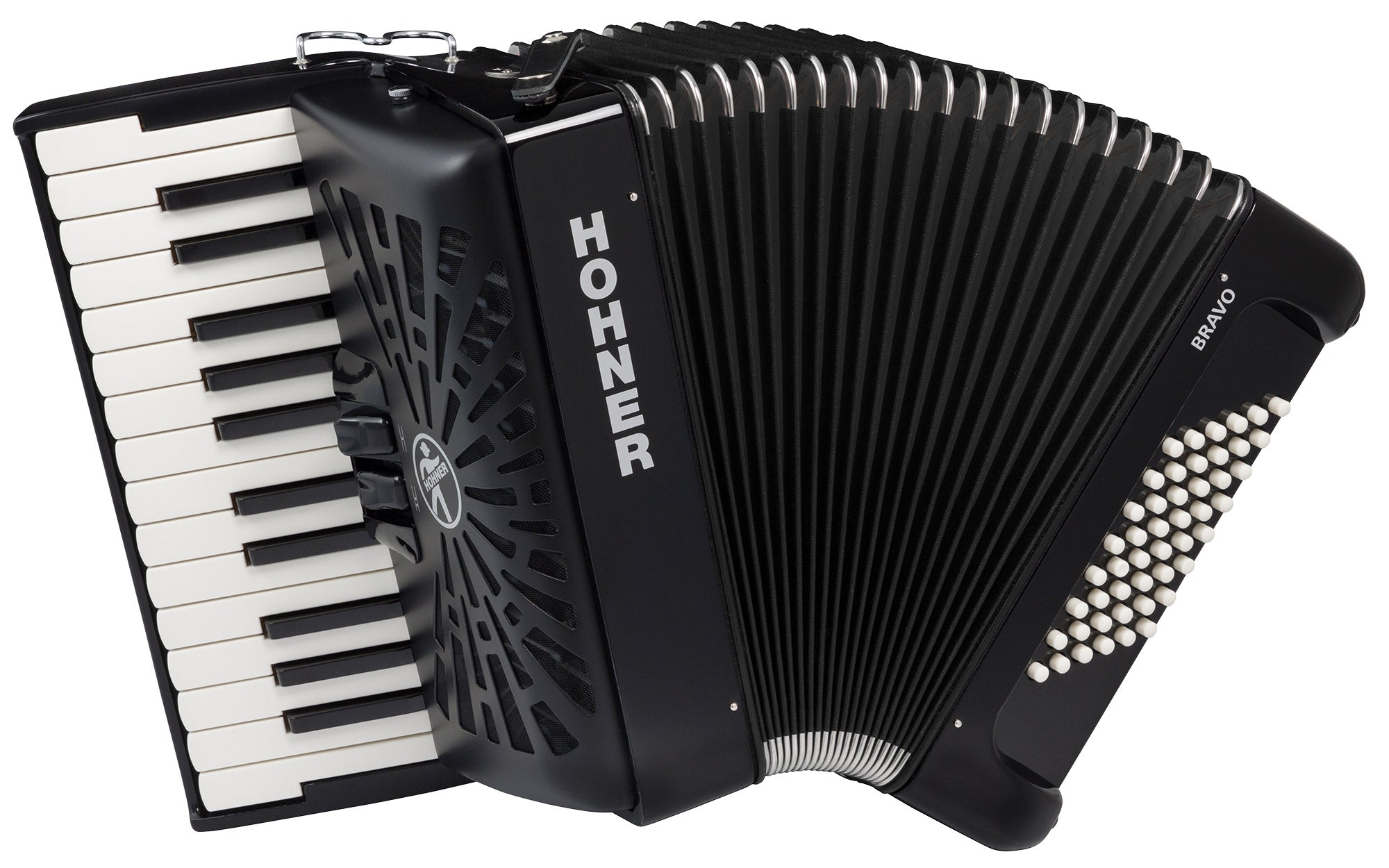 Hohner Bravo II 48 Chromatic Piano Key Accordion - Black w/ Hard Case