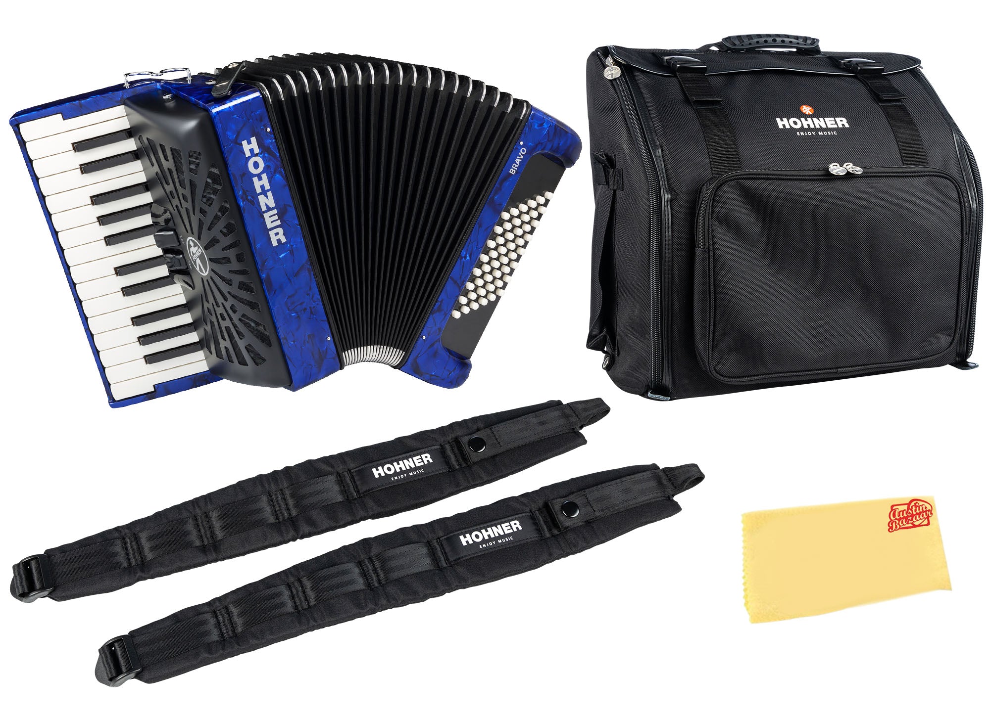 Hohner Bravo II 48 Chromatic Piano Key Accordion - Blue w/ Gig Bag