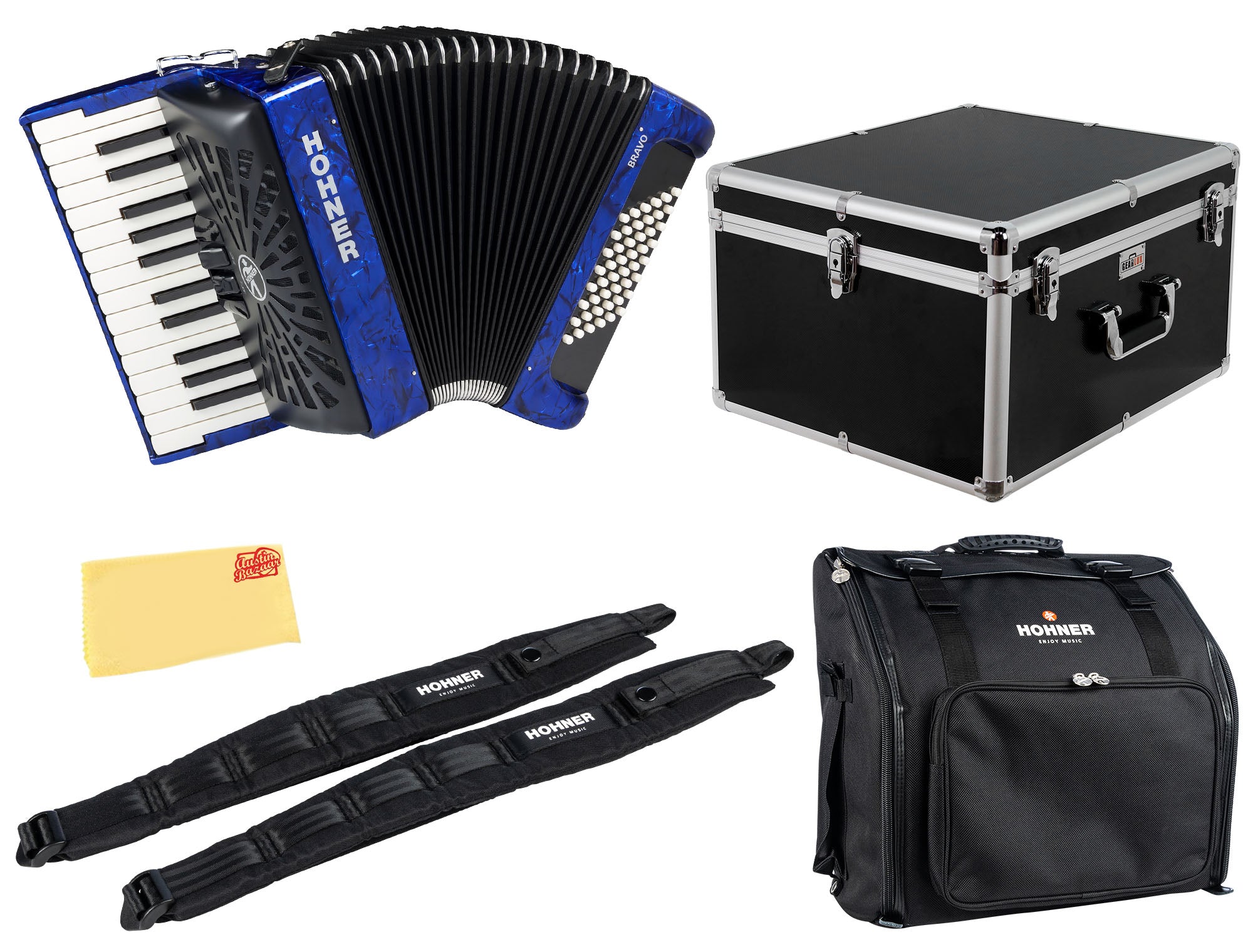 Hohner Bravo II 48 Chromatic Piano Key Accordion - Blue w/ Hard Case