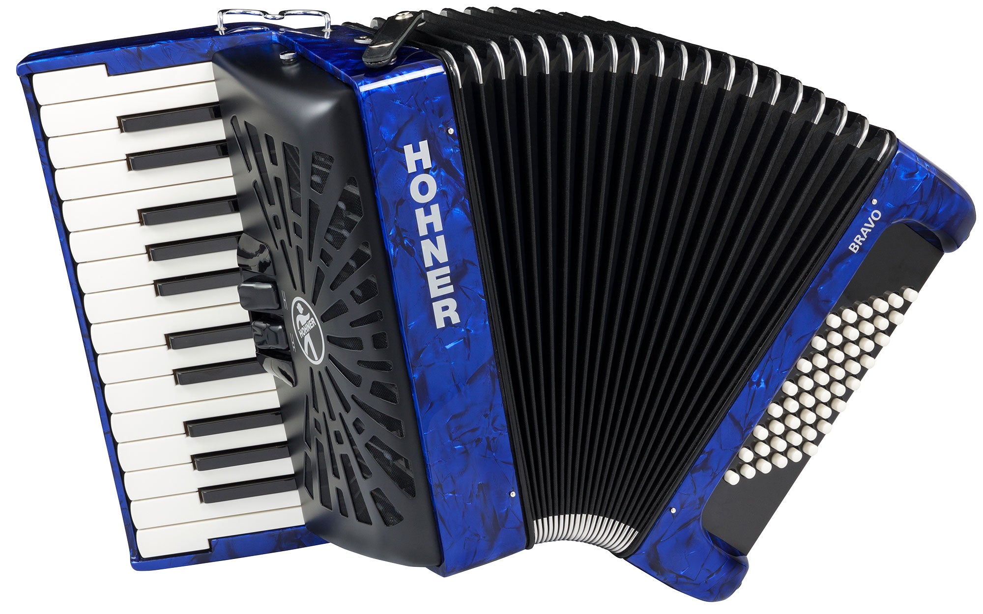 Hohner Bravo II 48 Chromatic Piano Key Accordion - Blue w/ Hard Case