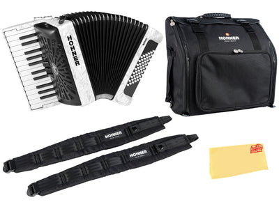 Hohner Bravo II 48 Chromatic Piano Key Accordion - White w/ Gig Bag