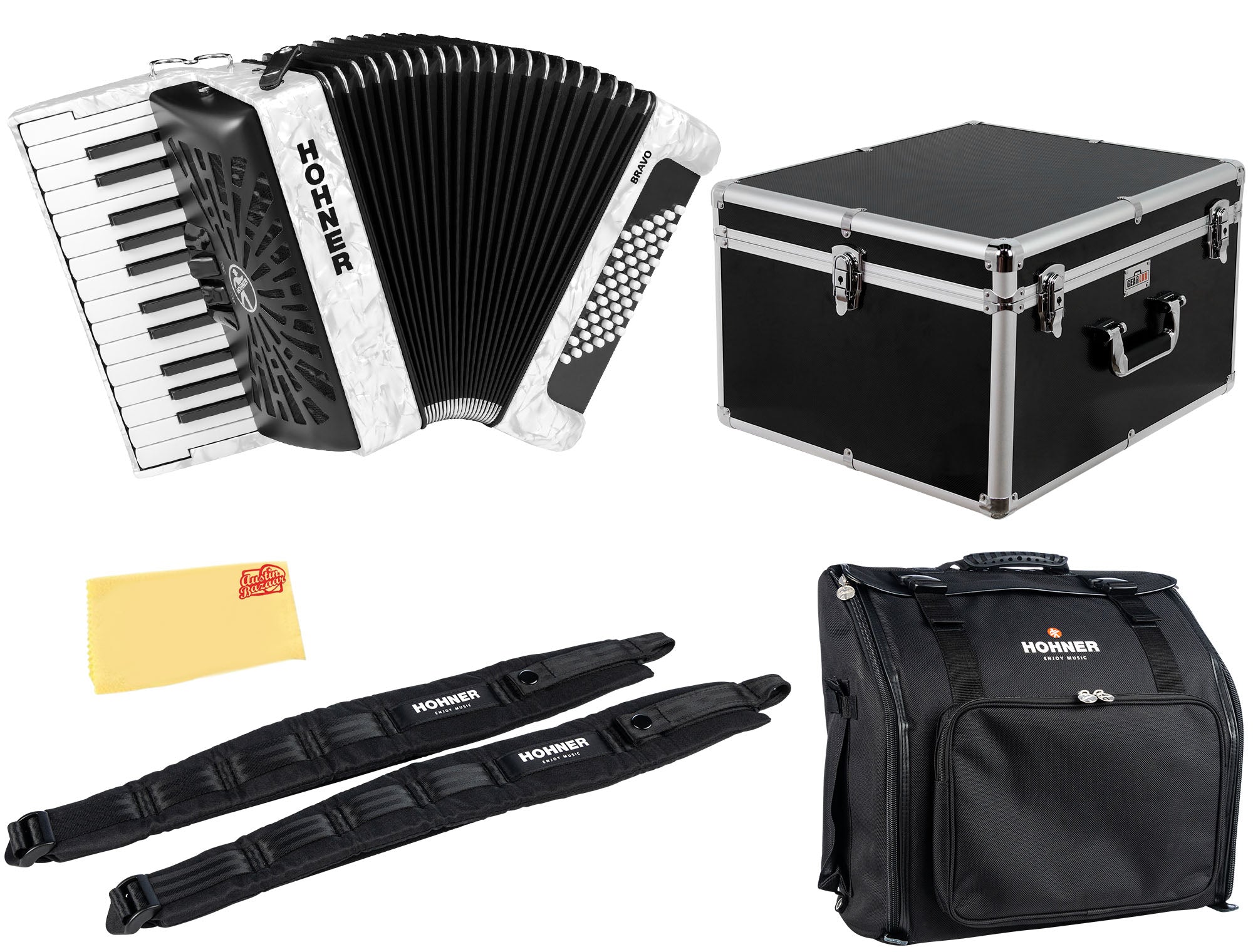 Hohner Bravo II 48 Chromatic Piano Key Accordion - White w/ Hard Case