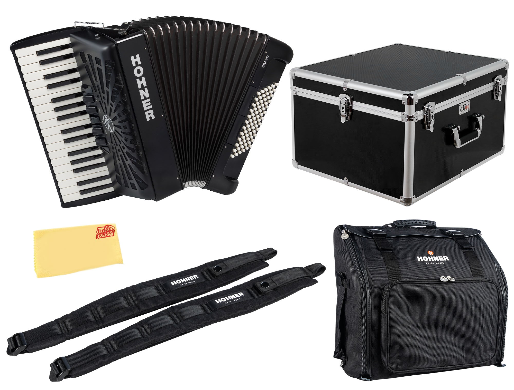 Hohner Bravo III 72 Chromatic Piano Key Accordion - Black w/ Hard Case