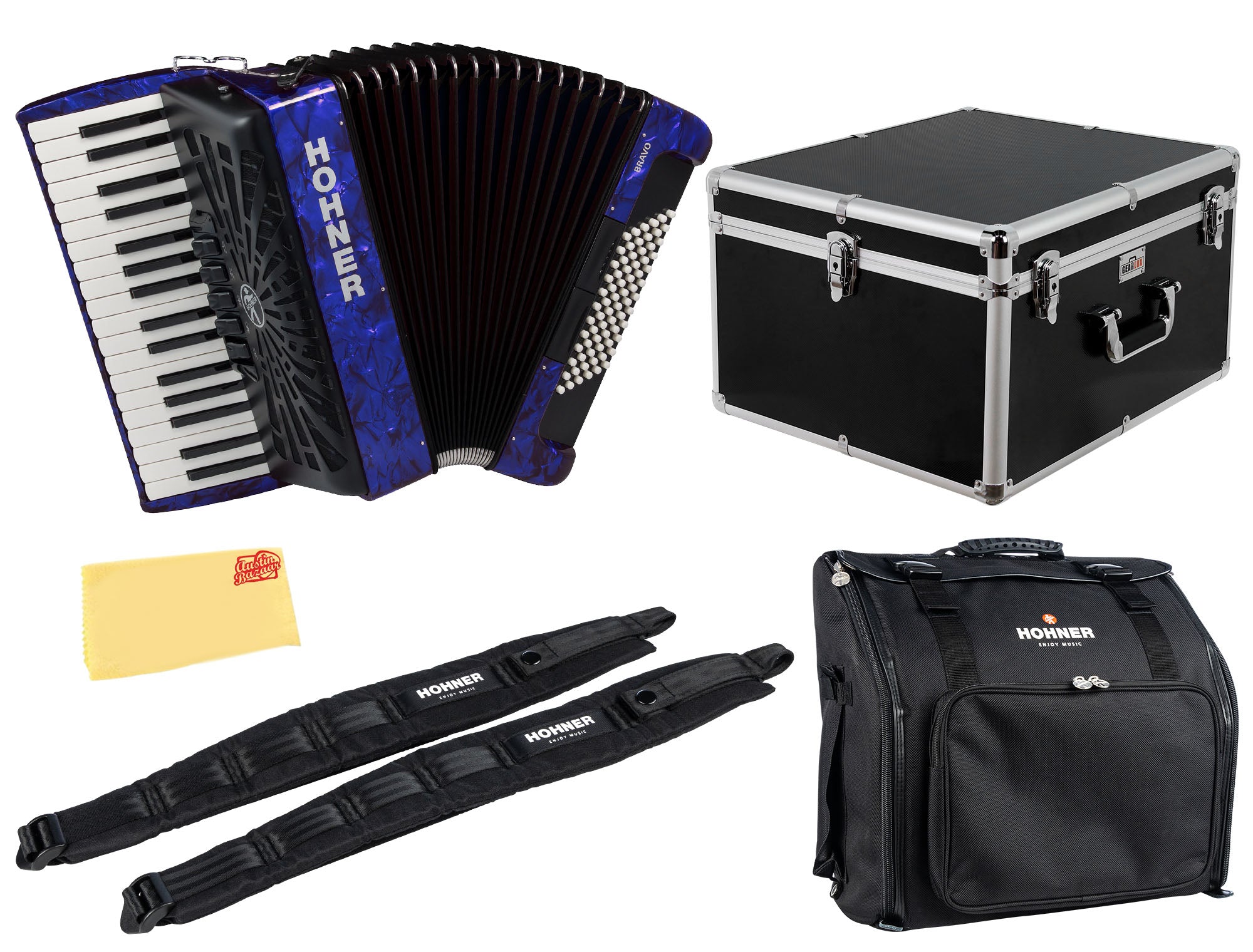 Hohner Bravo III 72 Chromatic Piano Key Accordion - Blue w/ Hard Case
