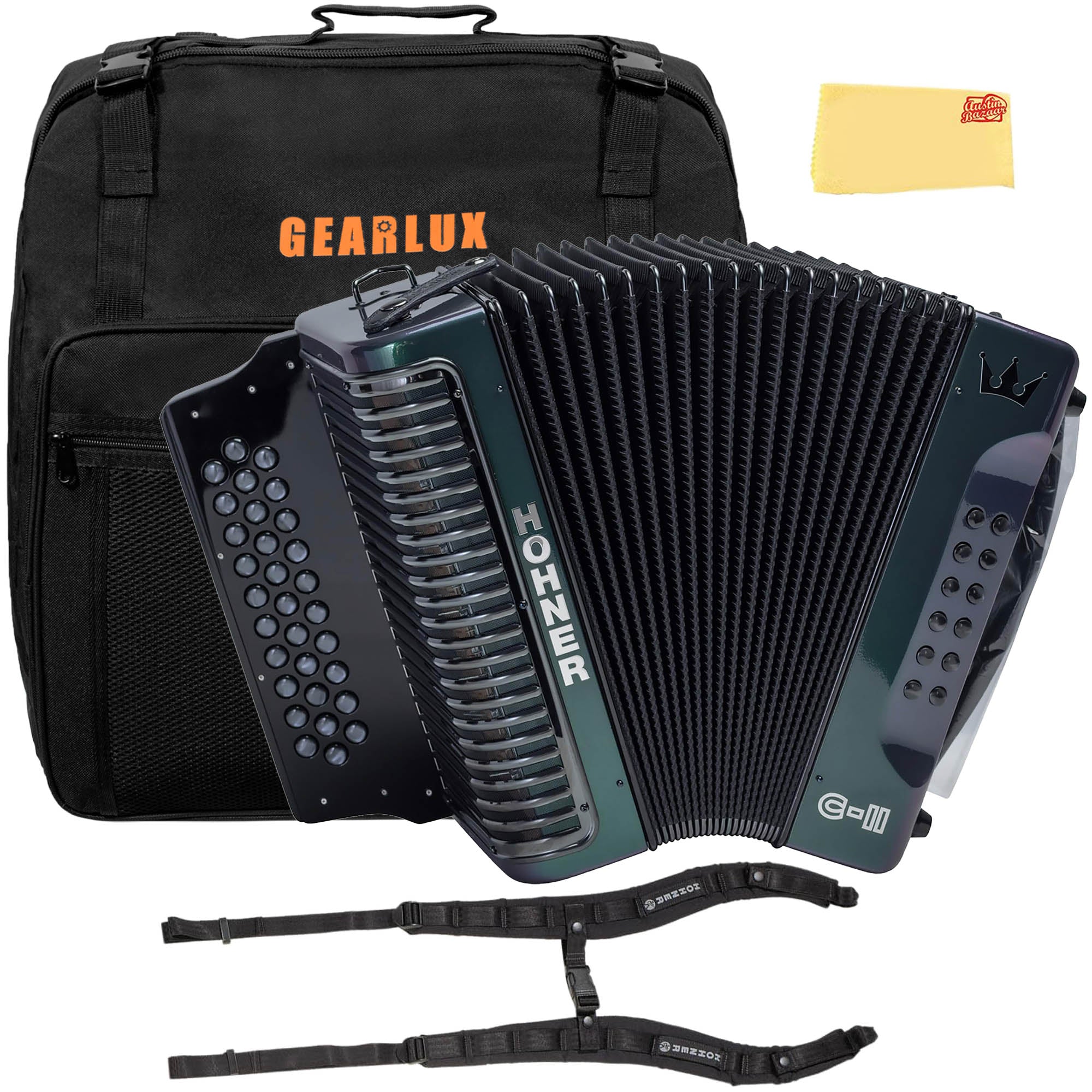 Hohner Corona C-II F/Bb/Eb Accordion - Green to Gold w/ Gig Bag