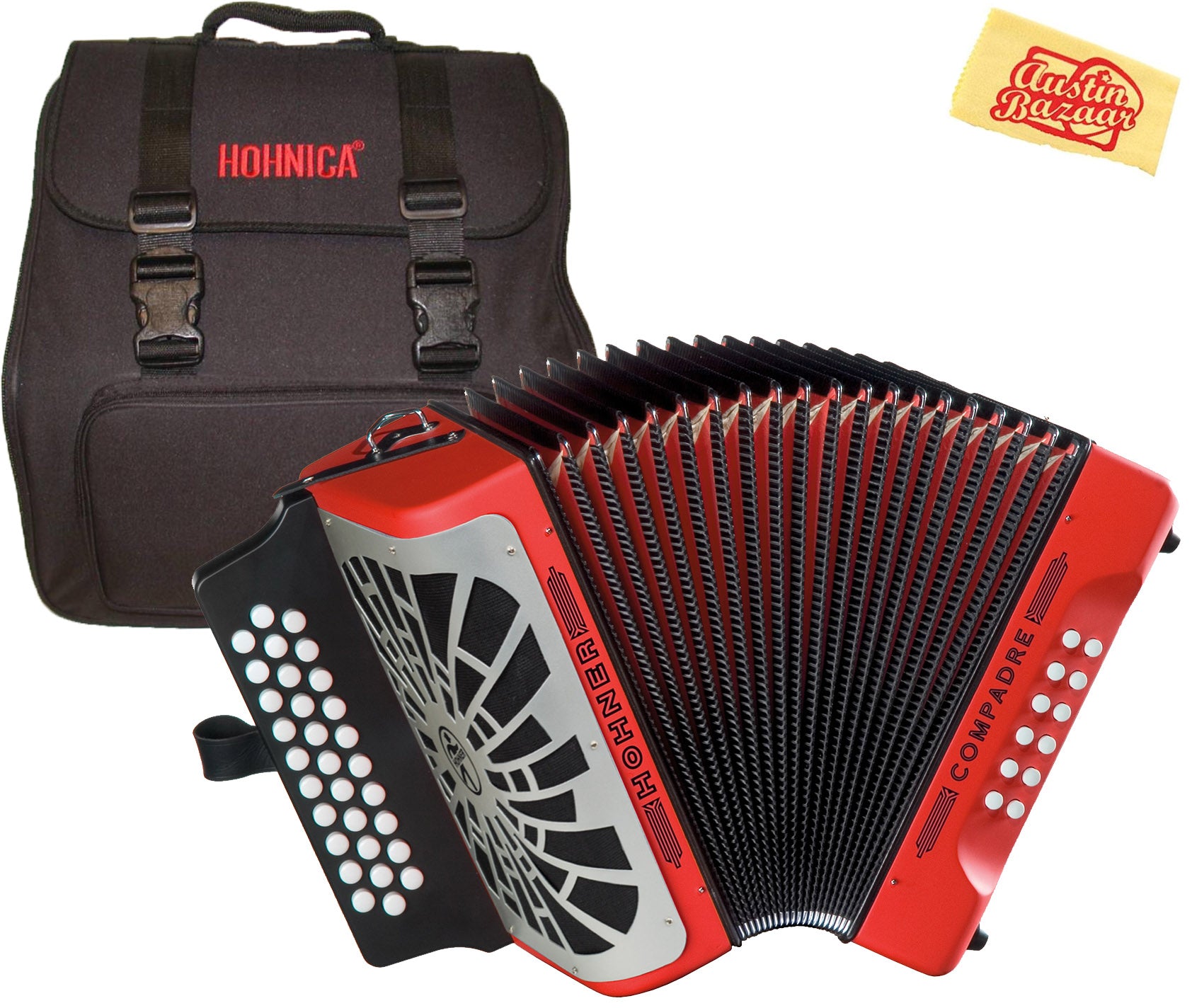 Hohner Compadre E/A/D 3-Row Diatonic Accordion - Red w/ Gig Bag
