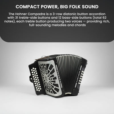 Hohner Compadre FBbEb 3-Row Diatonic Accordion - Black w/ Gig Bag