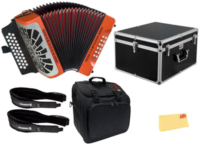 Hohner Compadre FBbEb 3-Row Diatonic Accordion - Orange w/ Hard Case