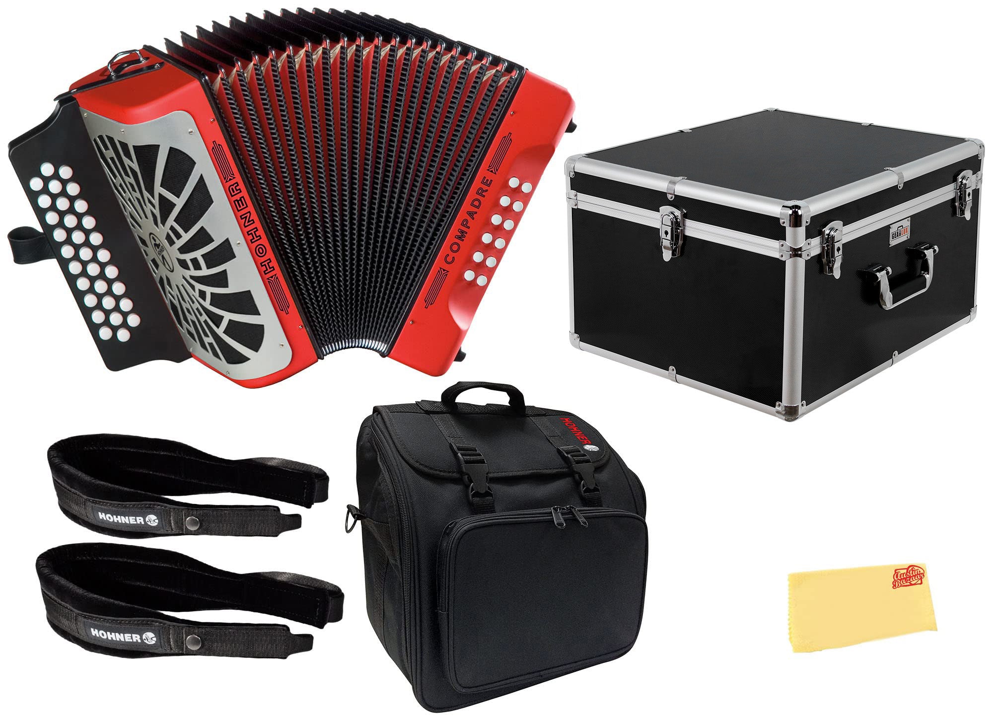 Hohner Compadre FBbEb 3-Row Diatonic Accordion - Red w/ Hard Case