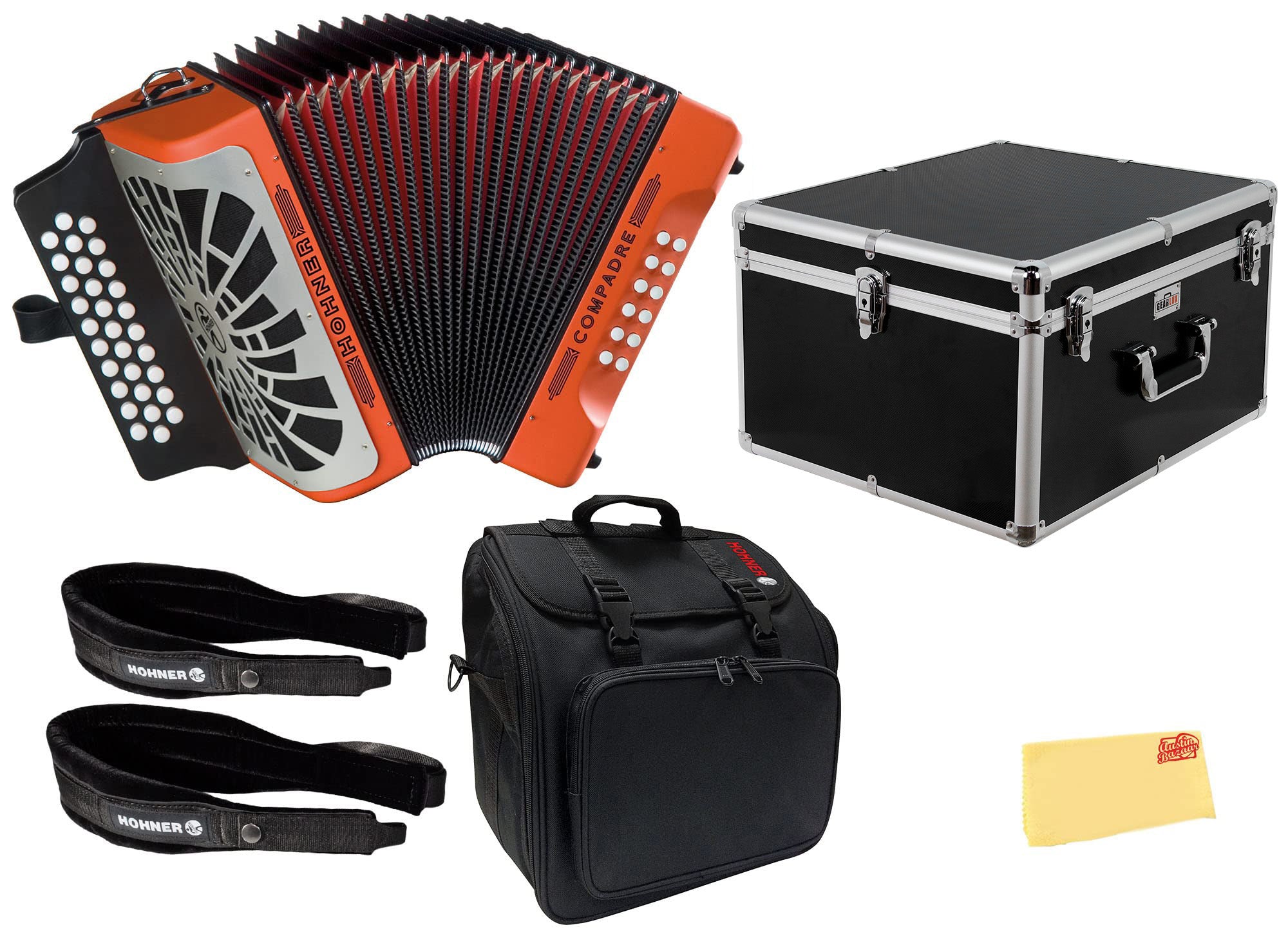 Hohner Compadre GCF 3-Row Diatonic Accordion - Orange w/ Hard Case