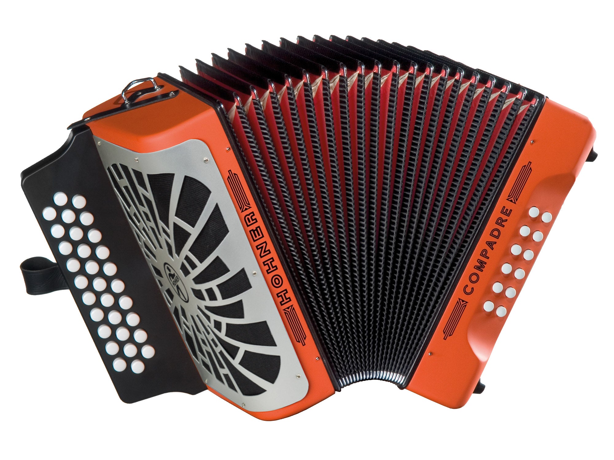Hohner Compadre GCF 3-Row Diatonic Accordion - Orange w/ Hard Case