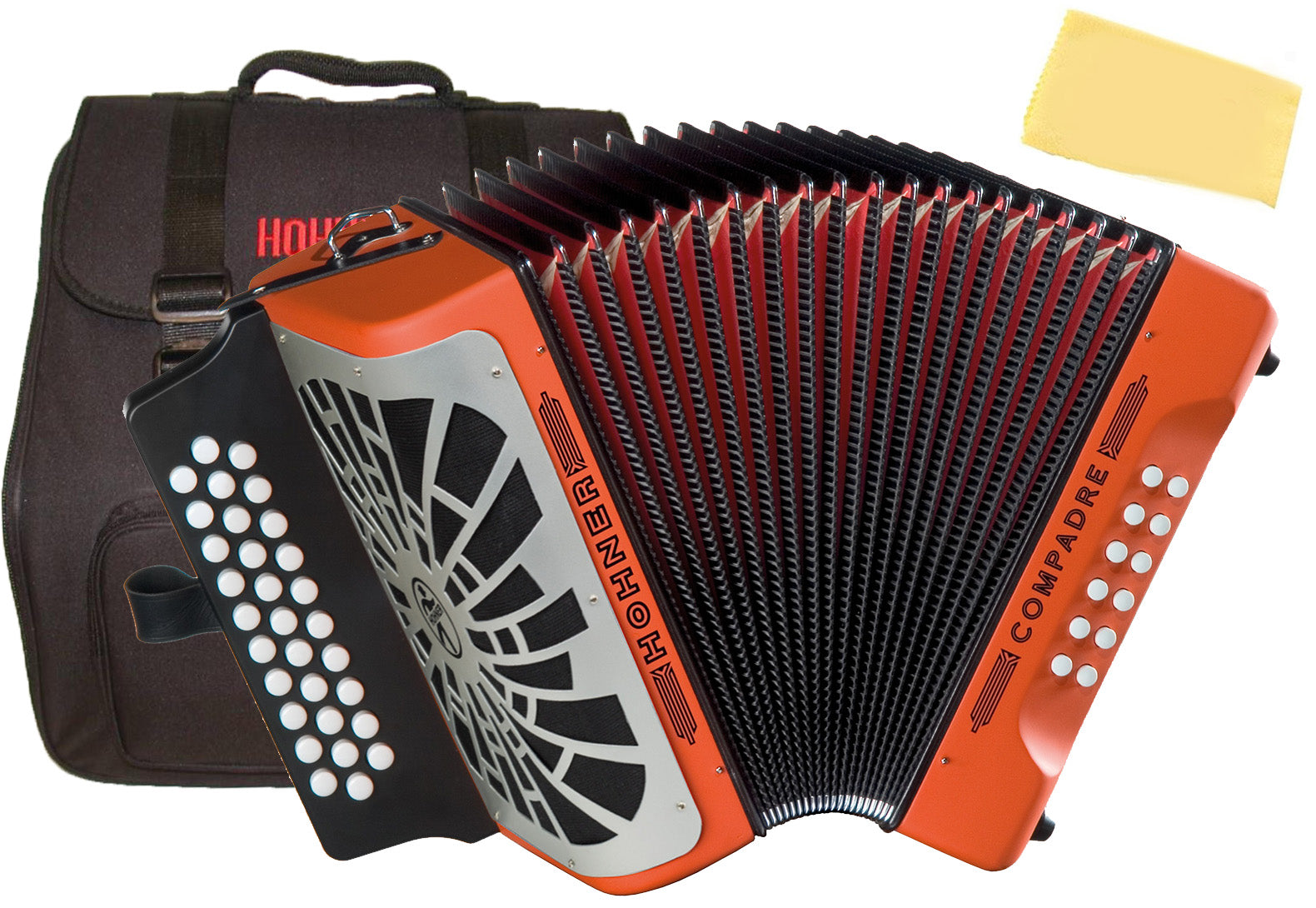 Hohner Compadre GCF 3-Row Diatonic Accordion - Orange w/ Gig Bag