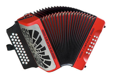Hohner Compadre GCF 3-Row Diatonic Accordion - Red w/ Hard Case