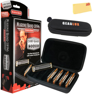 Hohner MBC Marine Band 1896 Harmonica - 5 Pack w/ Zip Pouch