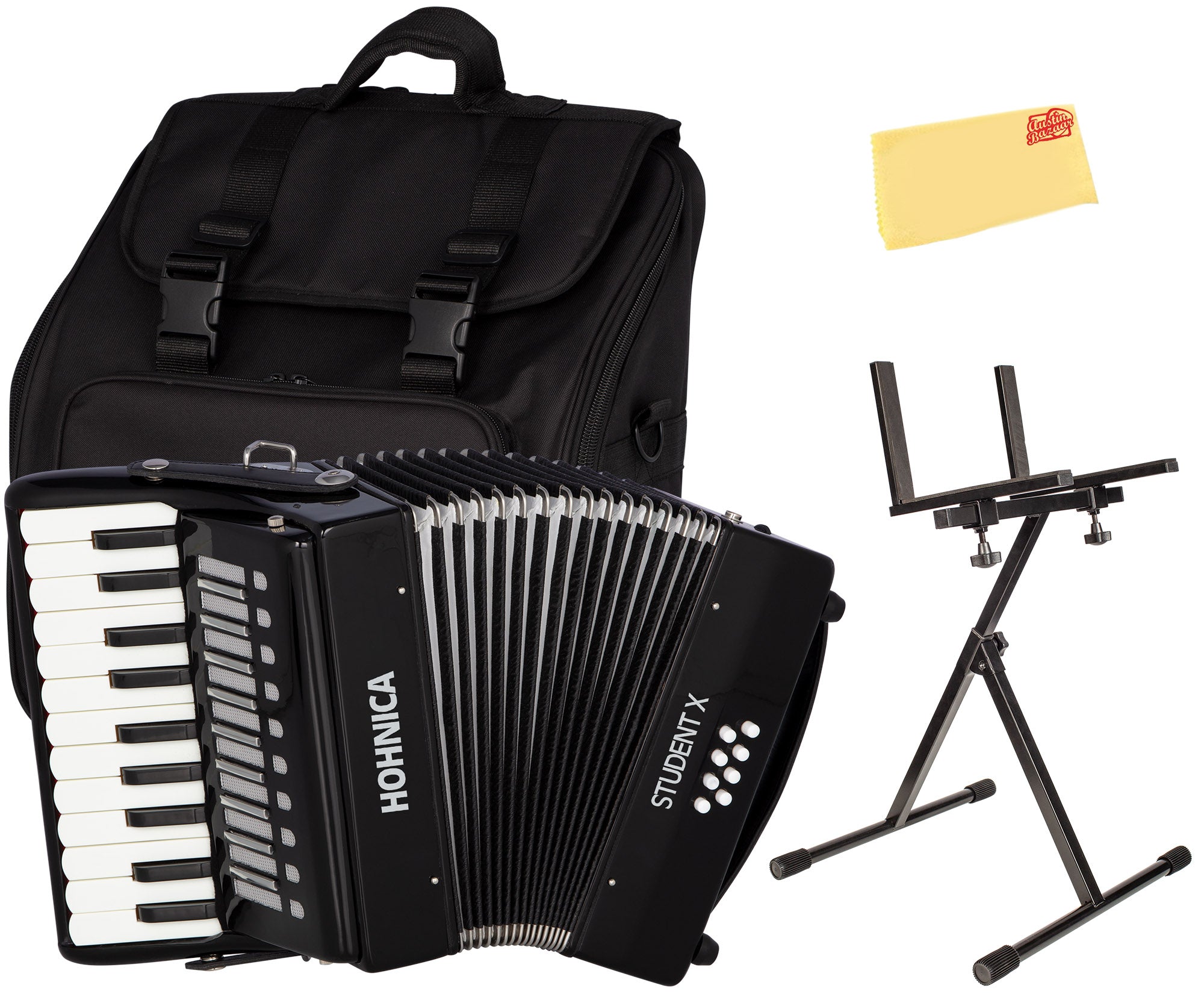 Hohner Hohnica Student X 30-Key 8 Bass Piano Accordion - Black w/ Adjustable Stand