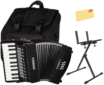 Hohner Hohnica Student X 30-Key 8 Bass Piano Accordion - Black w/ Adjustable Stand