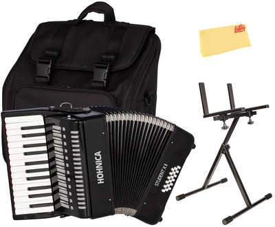 Hohner Hohnica Student XII 44-Key 18 Bass Piano Accordion - Black w/ Adjustable Stand