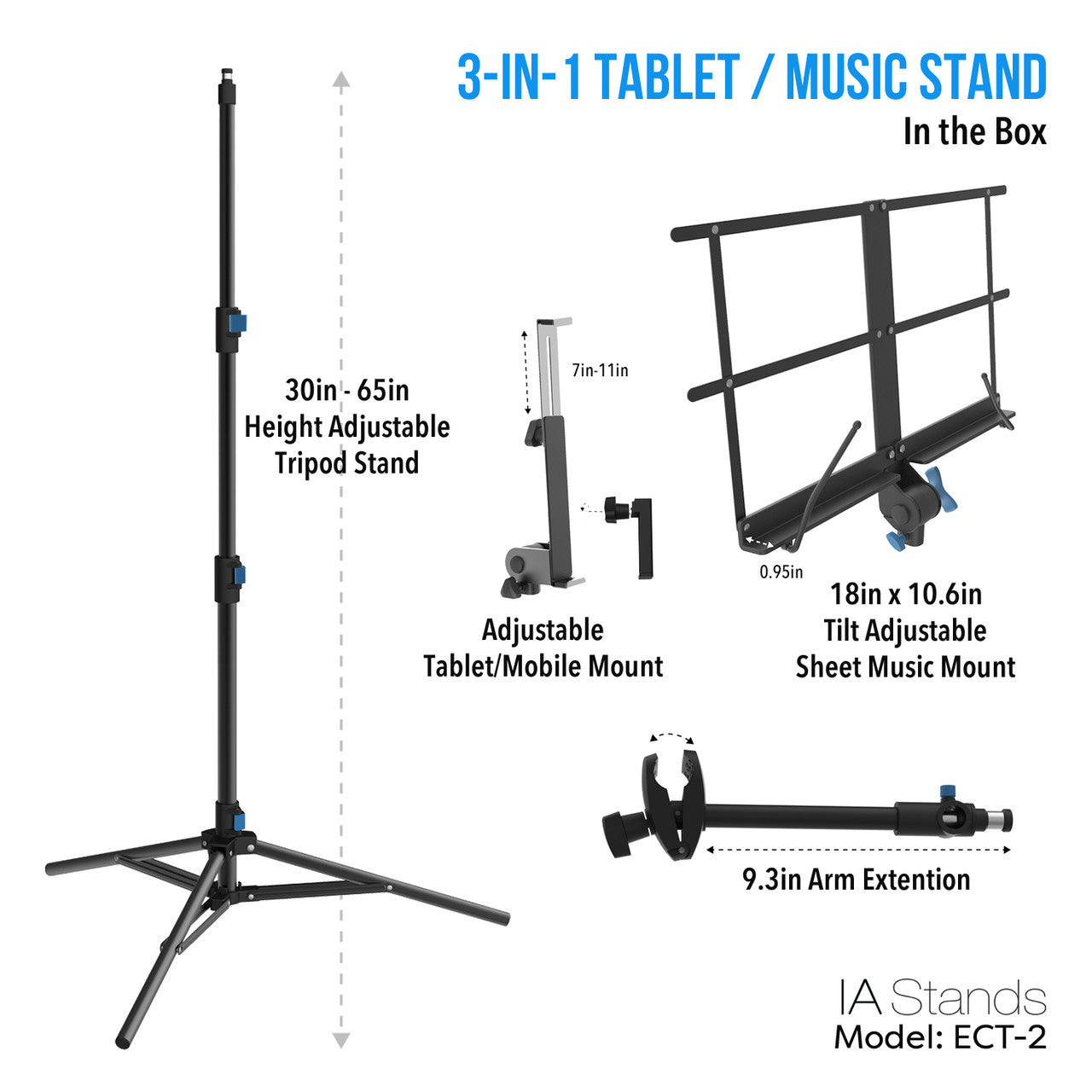 IA Stands ECT2 Folding Music Stand for Sheet Music