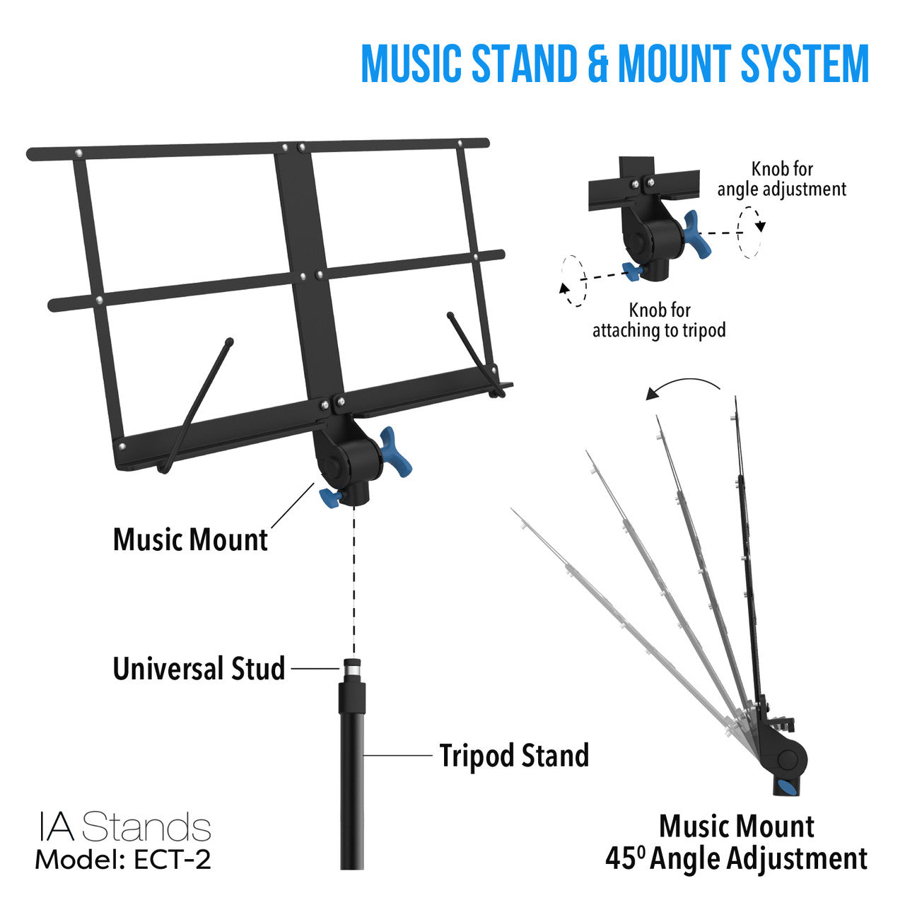 IA Stands ECT2 Folding Music Stand for Sheet Music