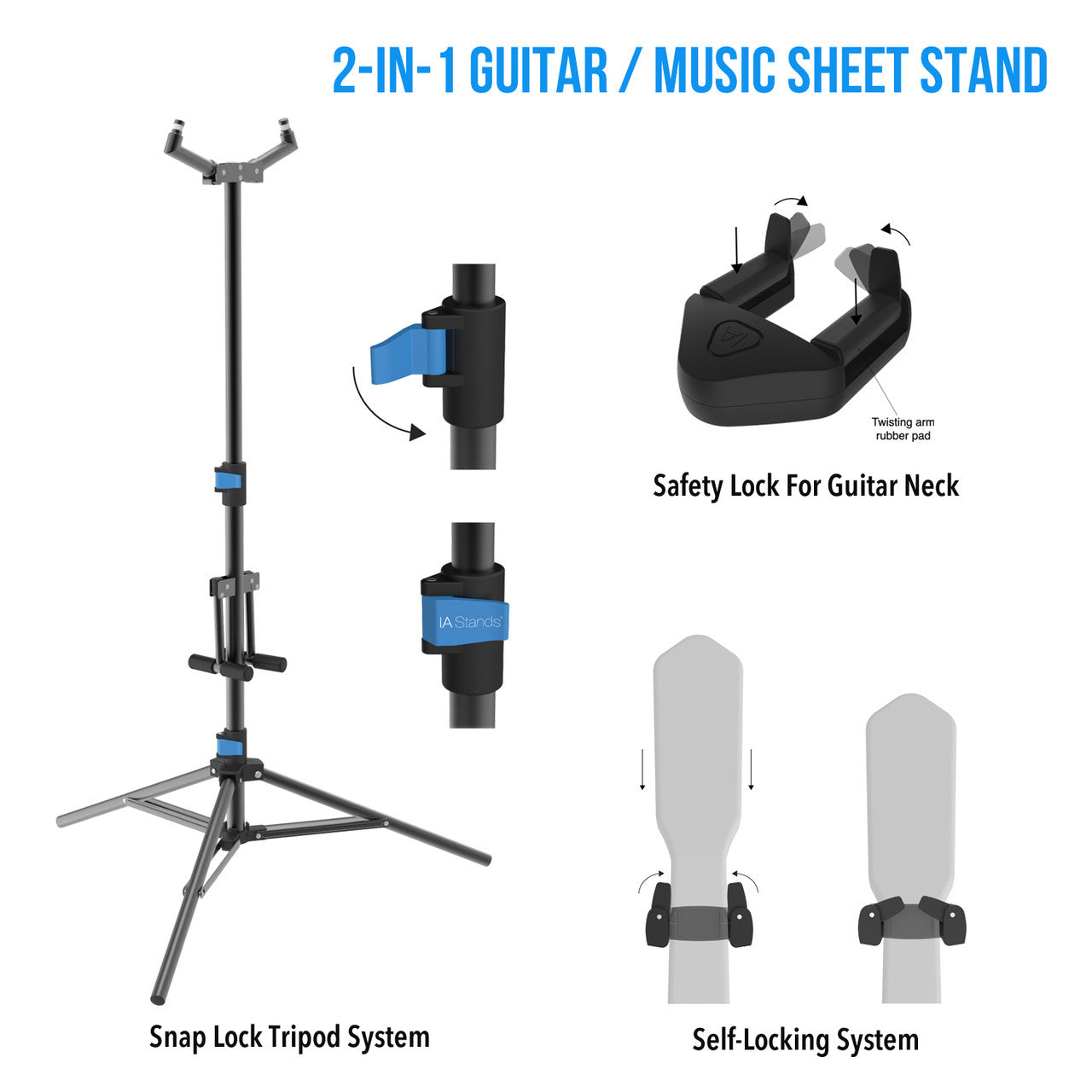 IA Stands ECT8 Double Guitar Stand with Sheet Music Stand Holder