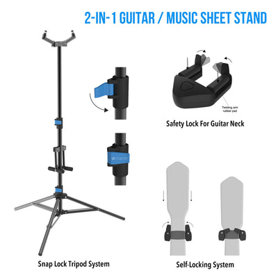 IA Stands ECT8 Double Guitar Stand with Sheet Music Stand Holder