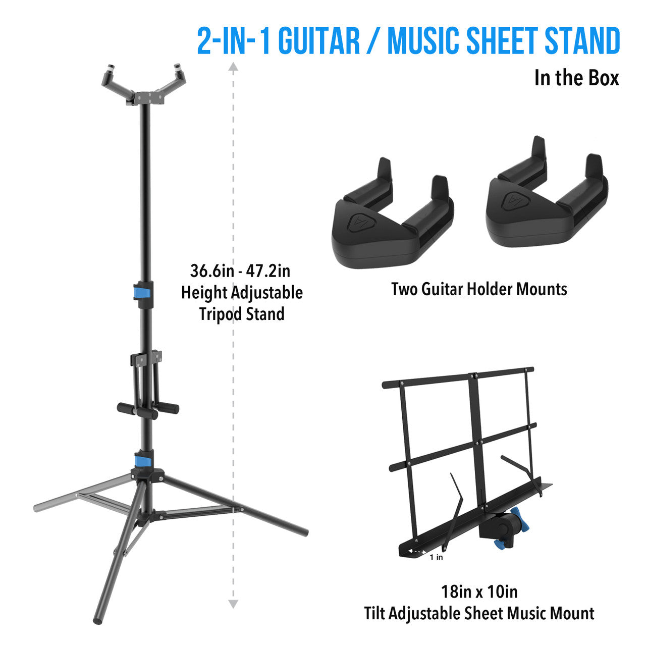 IA Stands ECT8 Double Guitar Stand with Sheet Music Stand Holder