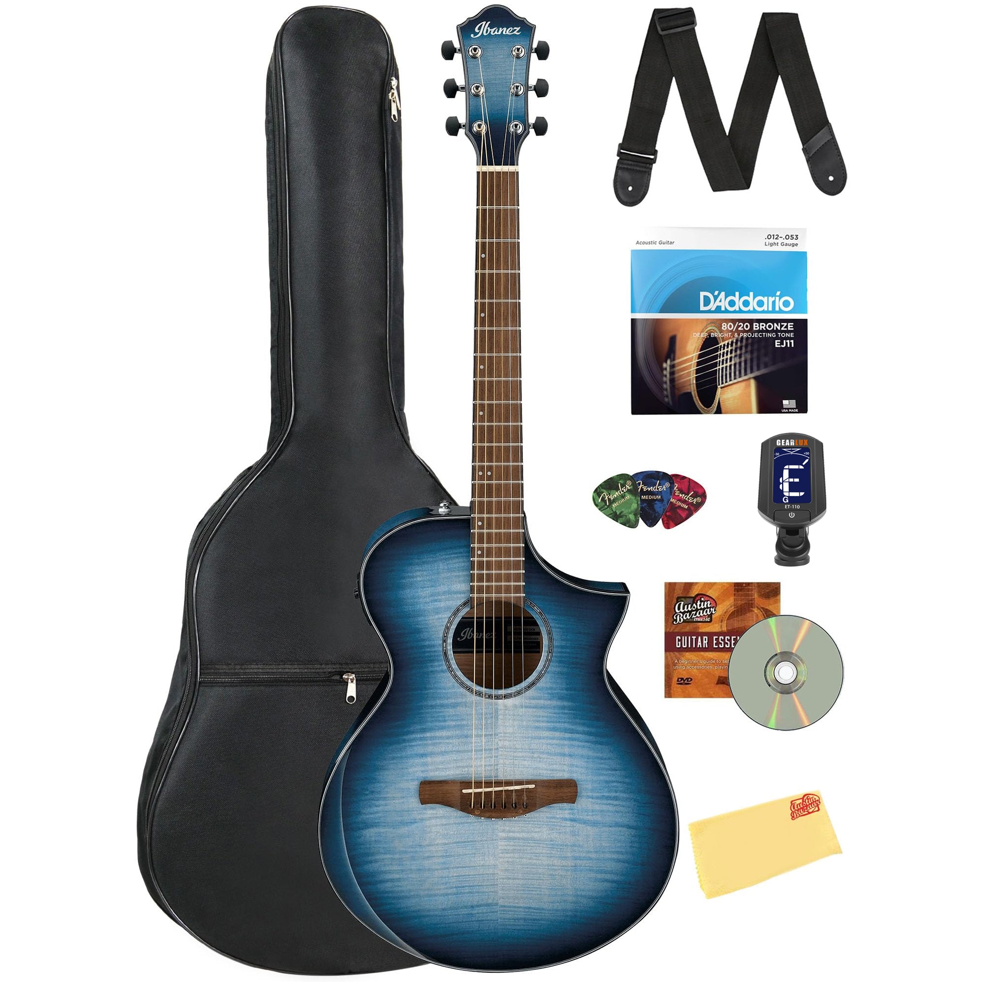 Ibanez AEWC400 Acoustic-Electric Guitar - Indigo Blue Burst High Gloss w/ Gig Bag