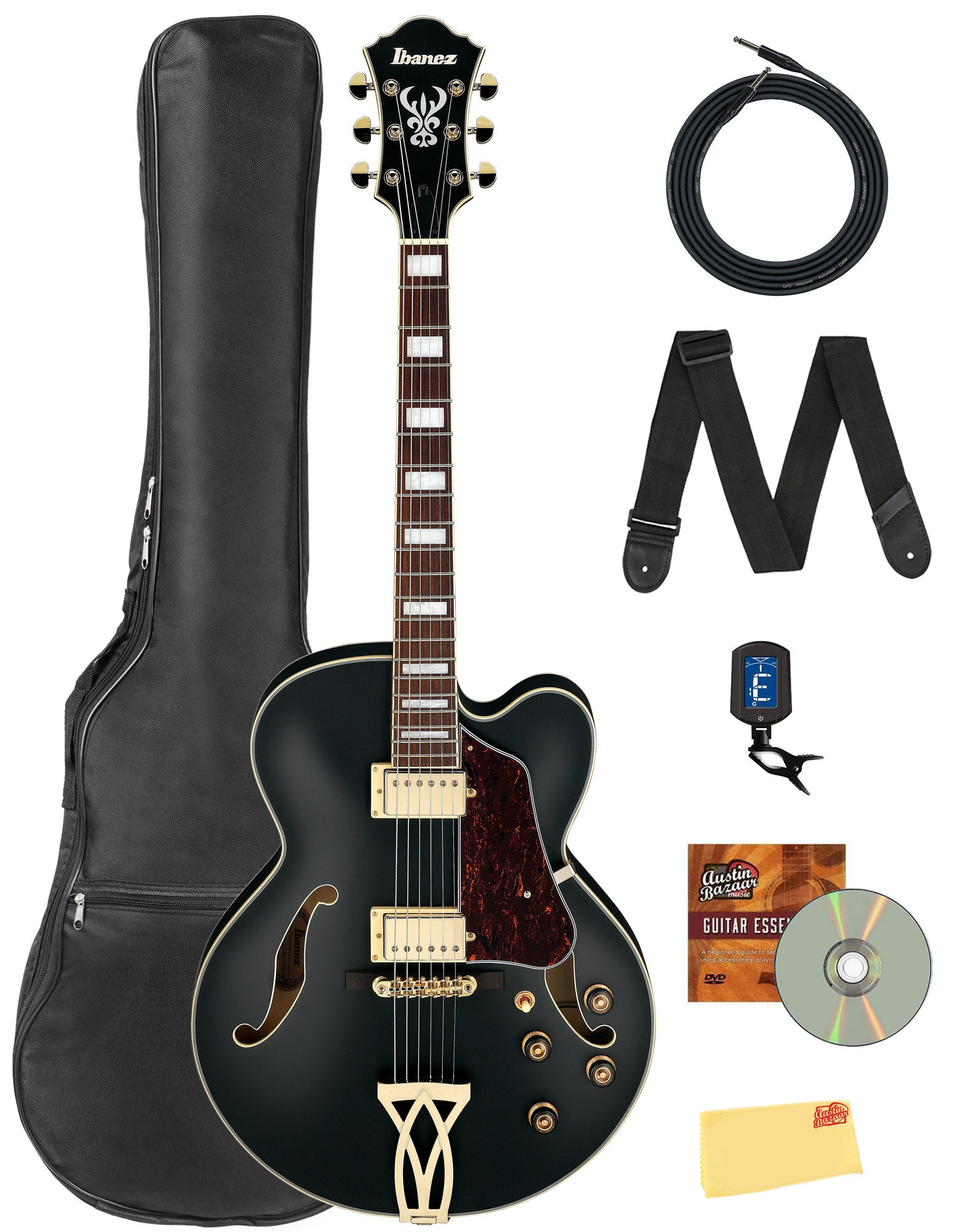 Ibanez AF75G AF Artcore Hollow Body Electric Guitar - Black Flat w/ Gig Bag