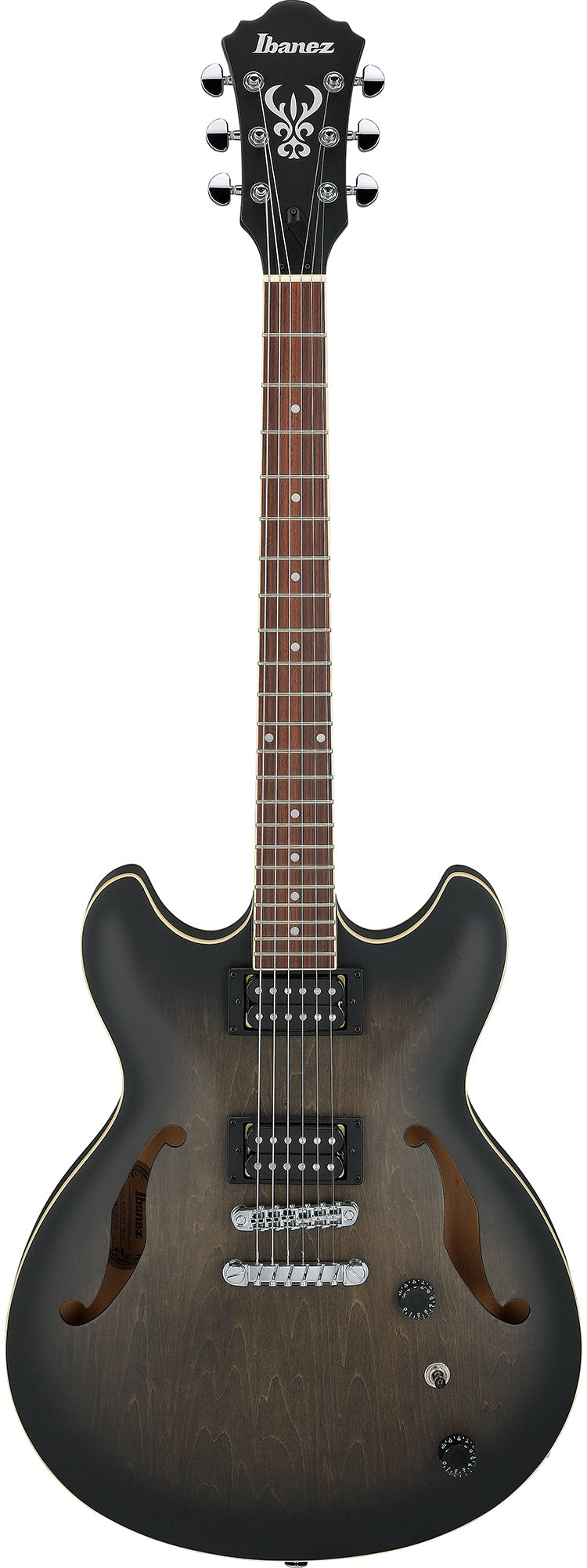 Ibanez AS53 AS Artcore Hollow Body Electric Guitar - Transparent Black Flat w/ Amplifier