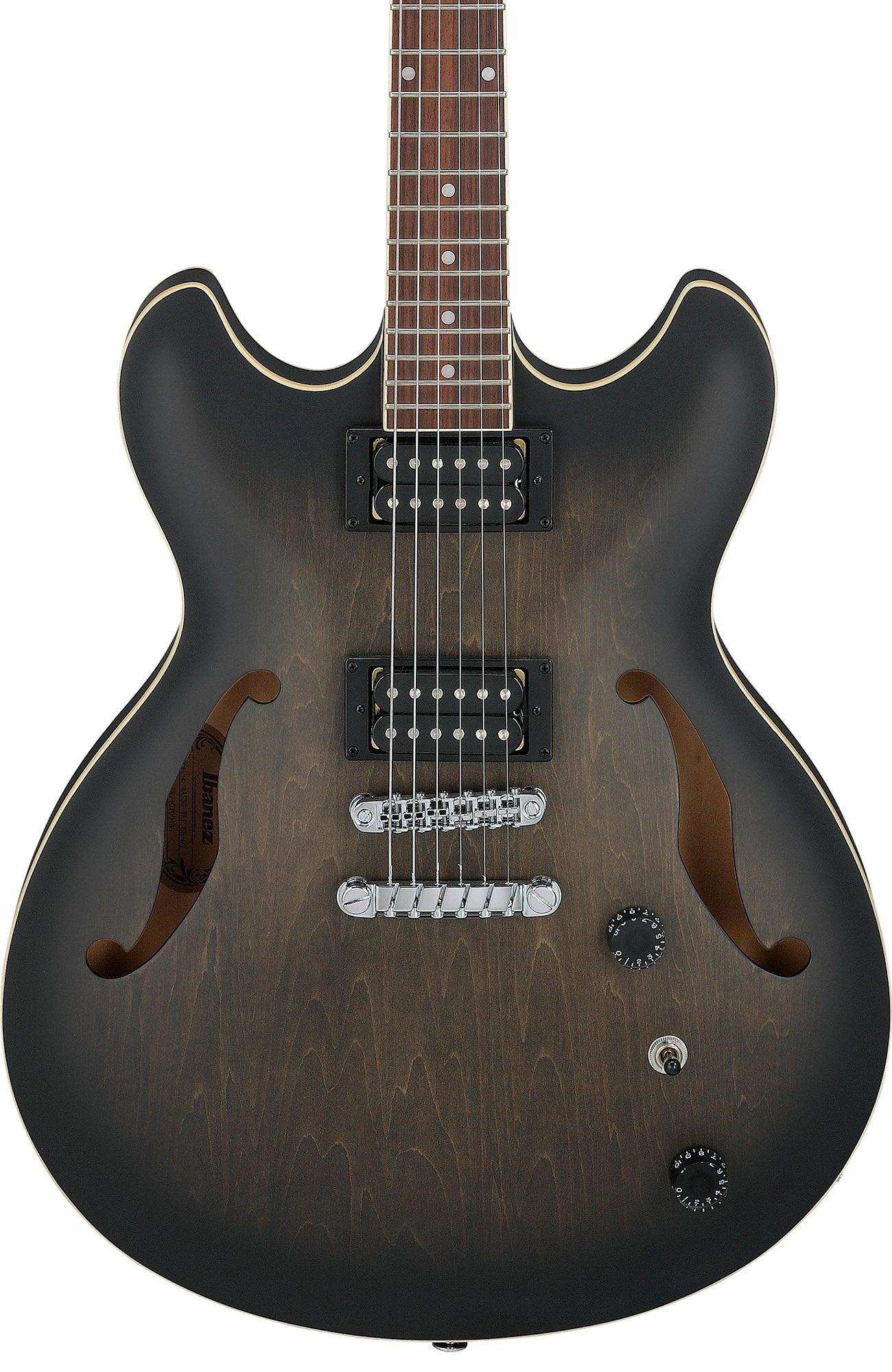 Ibanez AS53 AS Artcore Hollow Body Electric Guitar - Transparent Black Flat w/ Amplifier