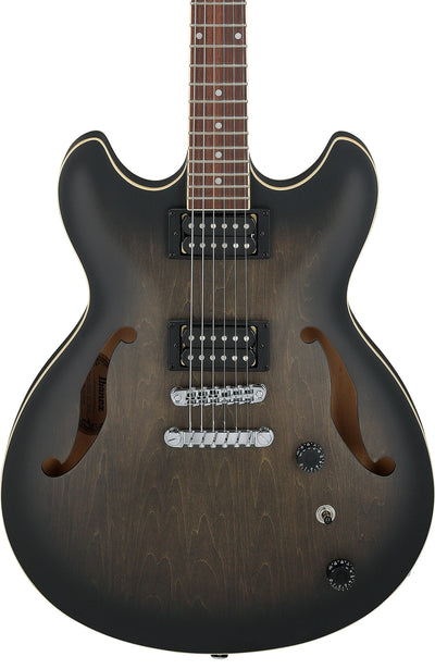 Ibanez AS53 AS Artcore Hollow Body Electric Guitar - Transparent Black Flat w/ Amplifier
