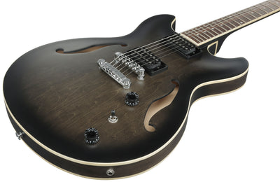 Ibanez AS53 AS Artcore Hollow Body Electric Guitar - Transparent Black Flat w/ Amplifier
