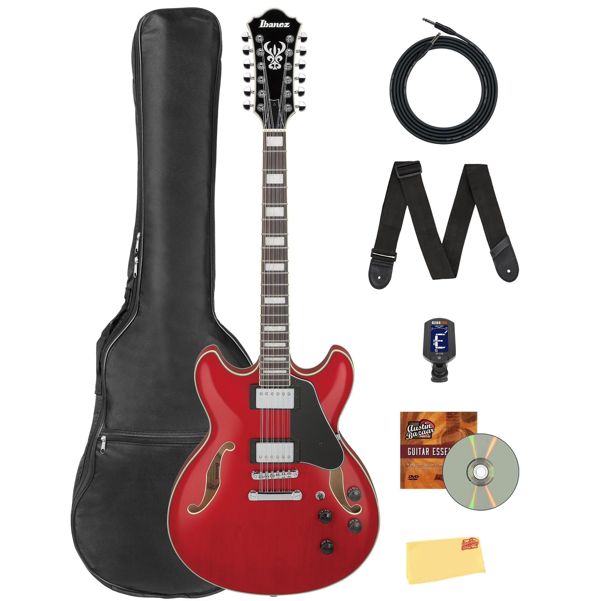 Ibanez AS7312 AS Artcore 12-String Hollow Body Electric Guitar - Transparent Cherry Red w/ Gig Bag