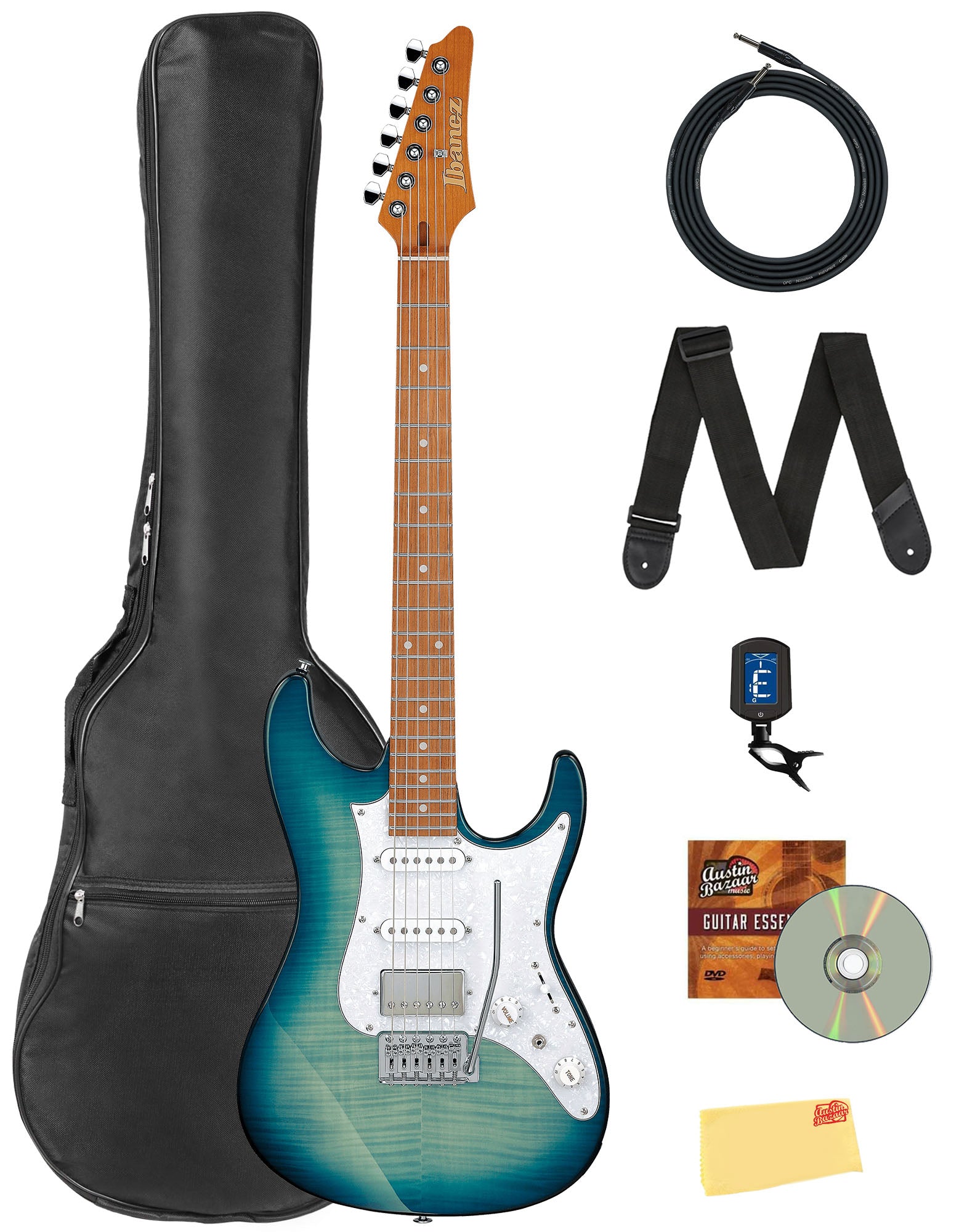 Ibanez AZ22S1F AZ Standard Electric Guitar - Transparent Turquoise Burst w/ Gig Bag