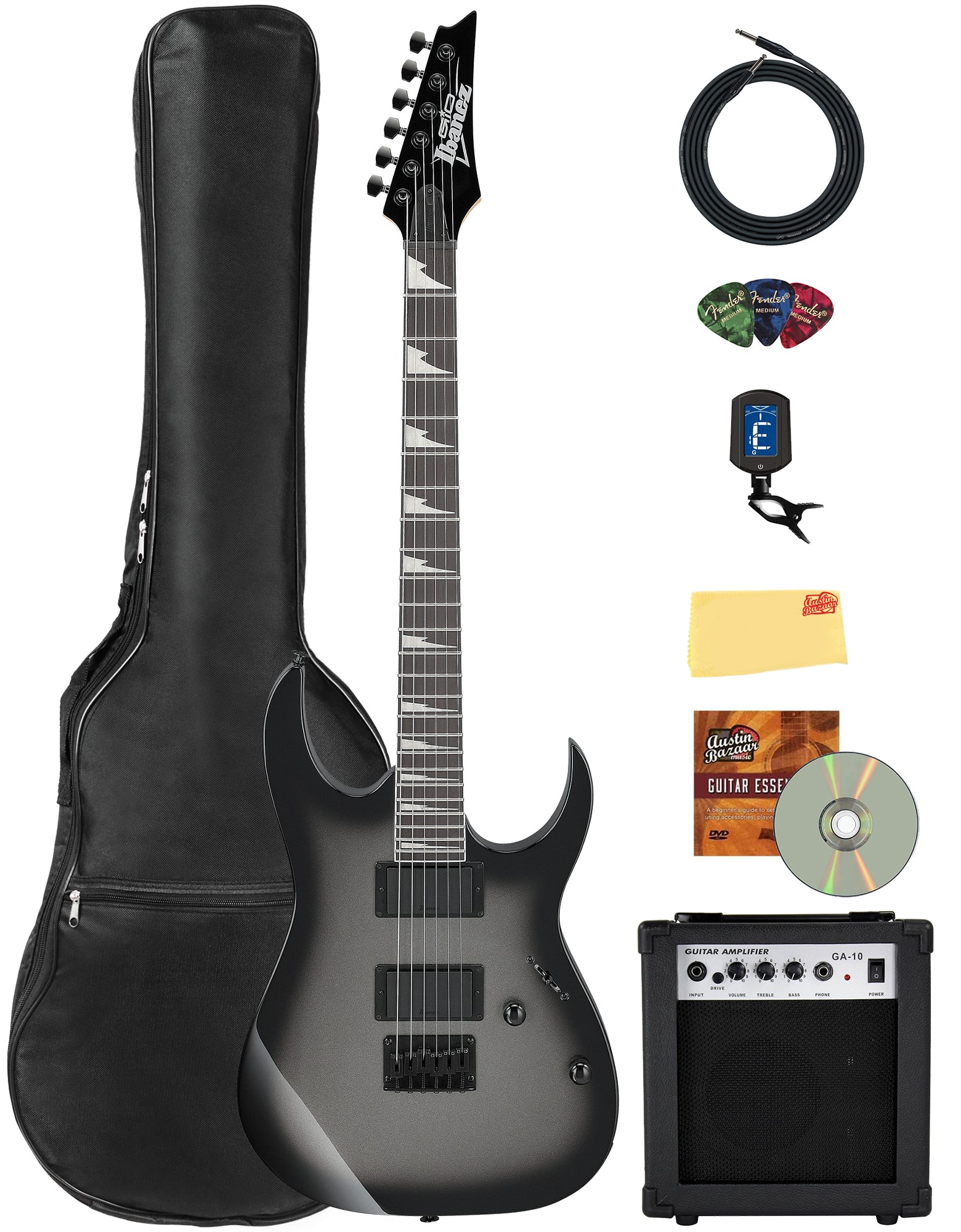 Ibanez GRG121DX RG Gio Electric Guitar - Metallic Gray Sunburst w/ Amplifier