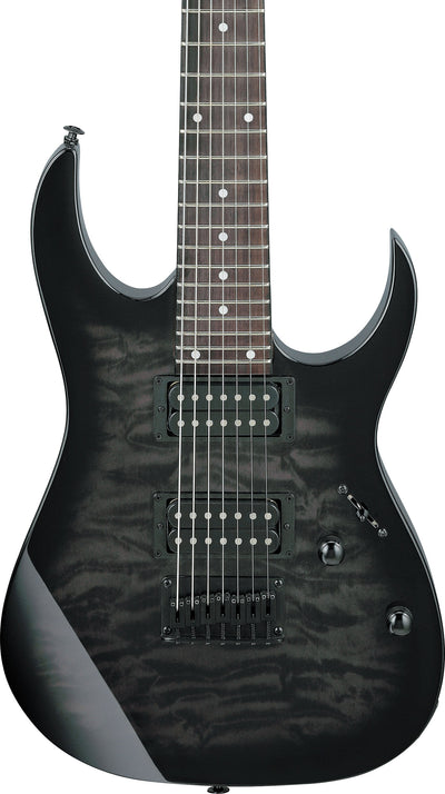Ibanez GRG7221QA RG Gio 7-String Electric Guitar - Transparent Black Sunburst w/ Gig Bag