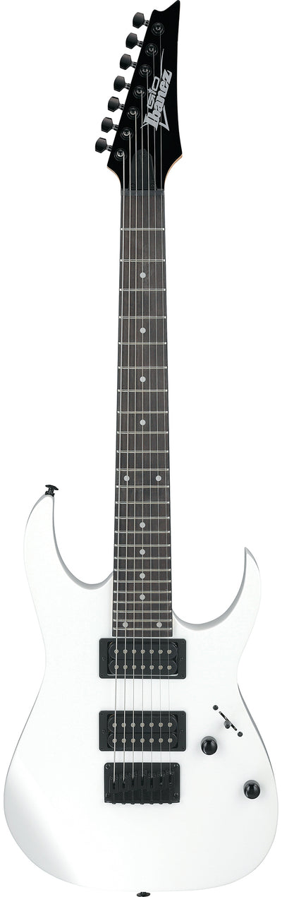 Ibanez GRG7221 RG Gio 7-String Electric Guitar - White w/ Amplifier