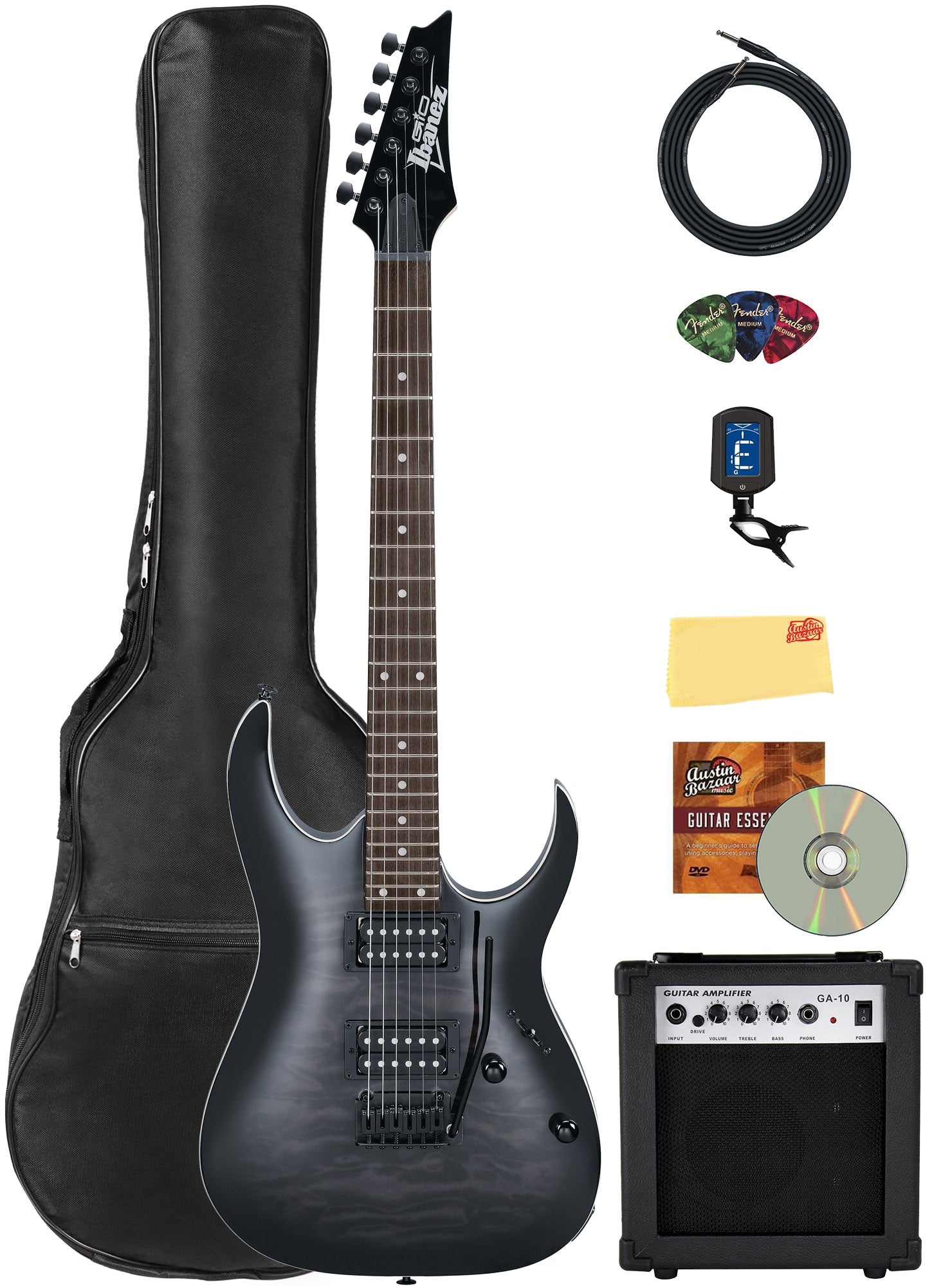 Ibanez GRGA120QA RGA Gio Electric Guitar - Transparent Black Sunburst w/ Amplifier