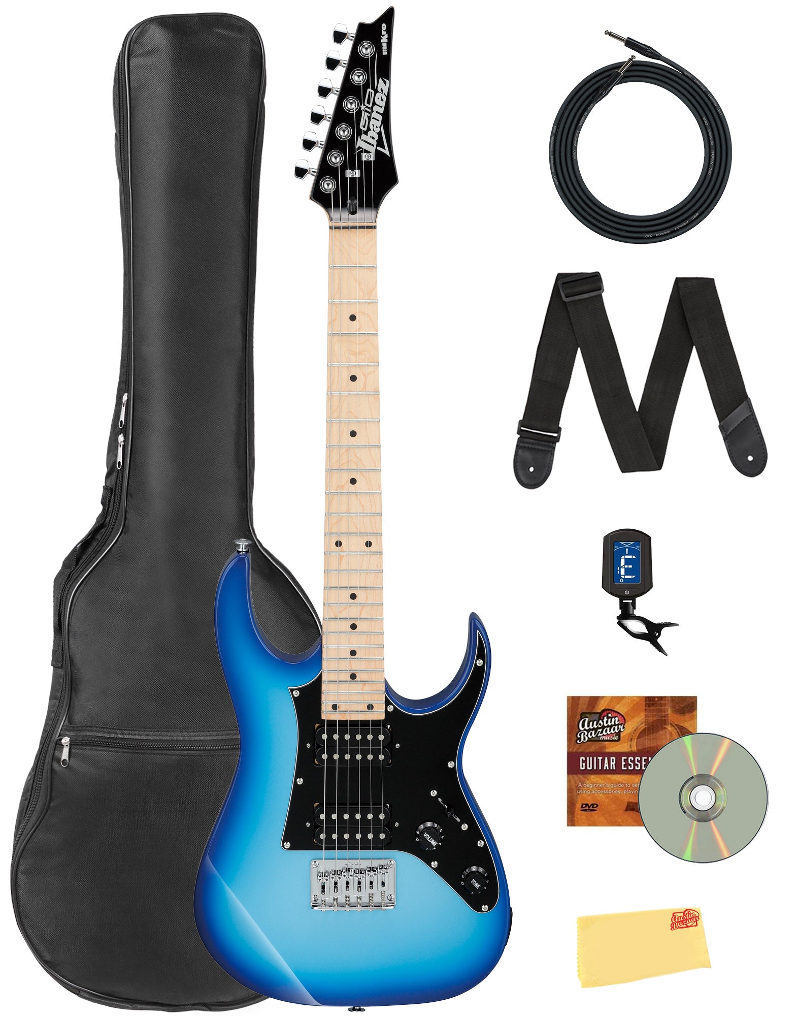 Ibanez GRGM21M RG Gio miKro Short-Scale Electric Guitar - Blue Burst Bundle w/ Gig Bag