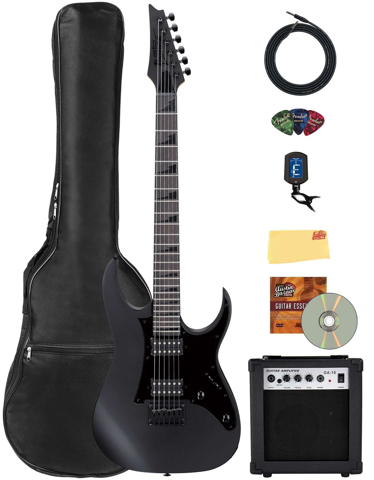 Ibanez GRGR131EX RG Gio Electric Guitar - Black Flat w/ Amplifier