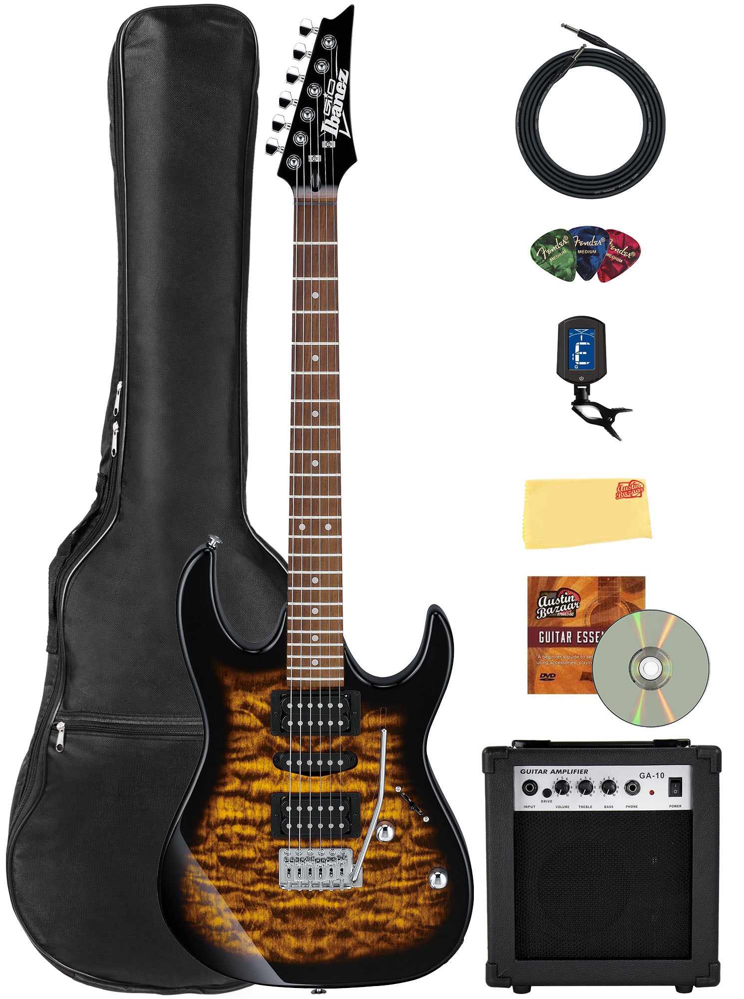 Ibanez GRX70QA RG Gio Electric Guitar - Sunburst w/ Amplifier