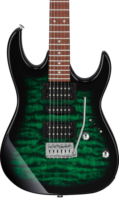 Ibanez GRX70QA RG Gio Electric Guitar - Transparent Emerald Burst w/ Amplifier