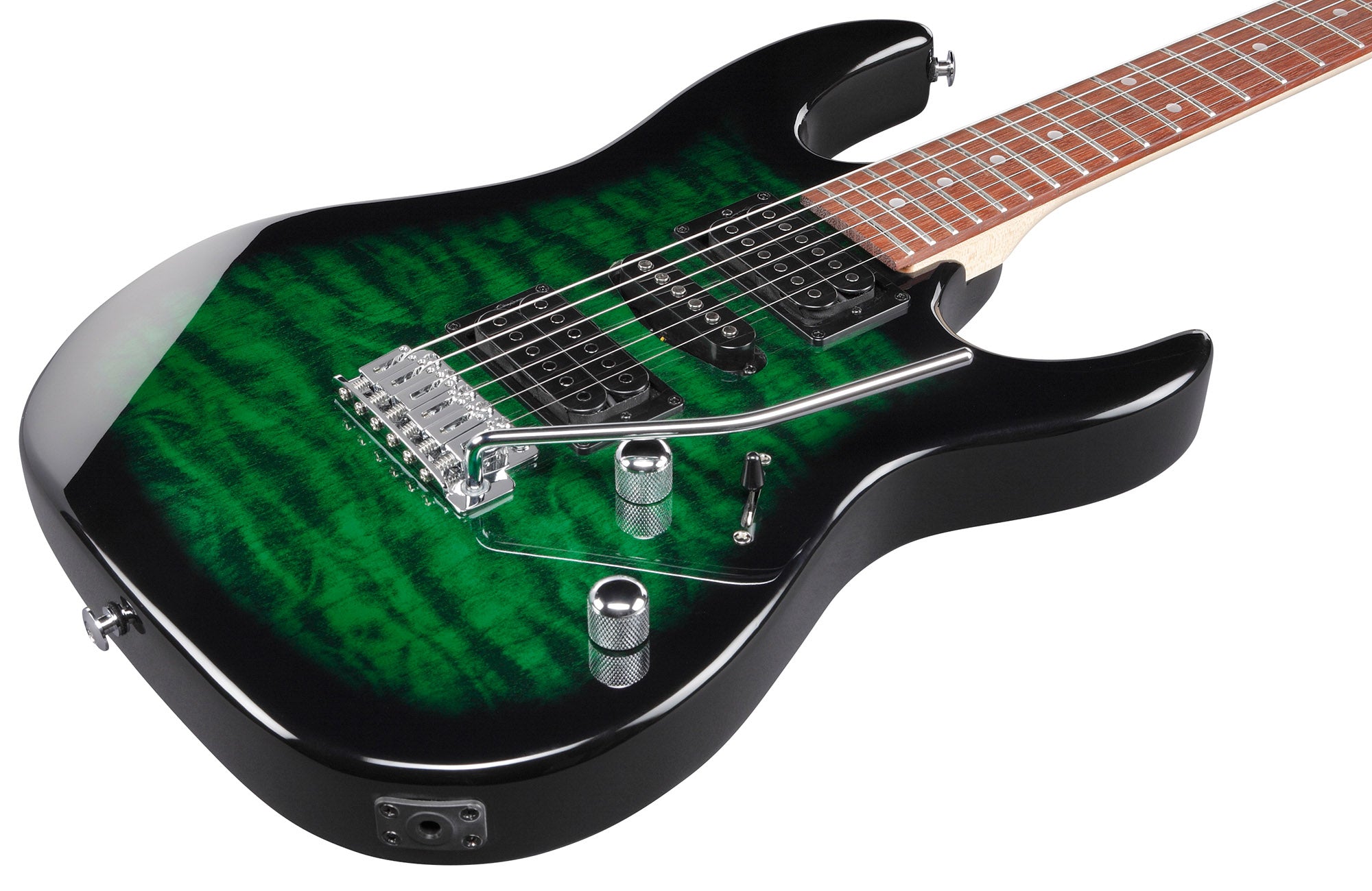 Ibanez GRX70QA RG Gio Electric Guitar - Transparent Emerald Burst w/ Amplifier