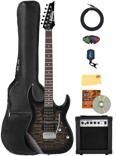 Ibanez GRX70QA RG Gio Electric Guitar - Transparent Black Sunburst w/ Amplifier